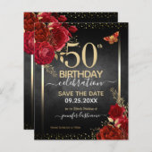 Papier Élégant Rose 50e anniversaire Enregistrer la date  (Devant / Derrière)