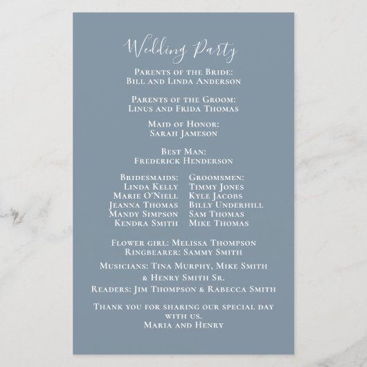 Papier Elégant Rose aquarelle Dusty Blue Wedding Programm (Dos)