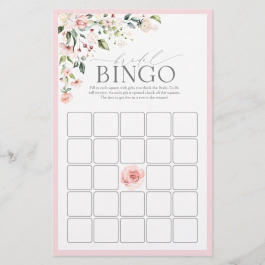 Papier Elégant rose Aquarelle Florale Bridal Jeu de Bingo (Devant)