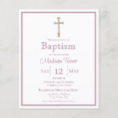 Papier Élégant rose Dusty | Invitation au baptême (Devant)