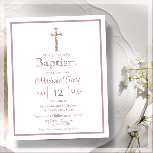 Papier Élégant rose Dusty   Invitation au baptême