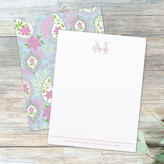 Papier Élégant rose Paisley élégant Preppy Monogramme