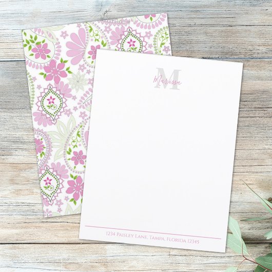 Papier Élégant rose Paisley élégant Preppy Monogramme