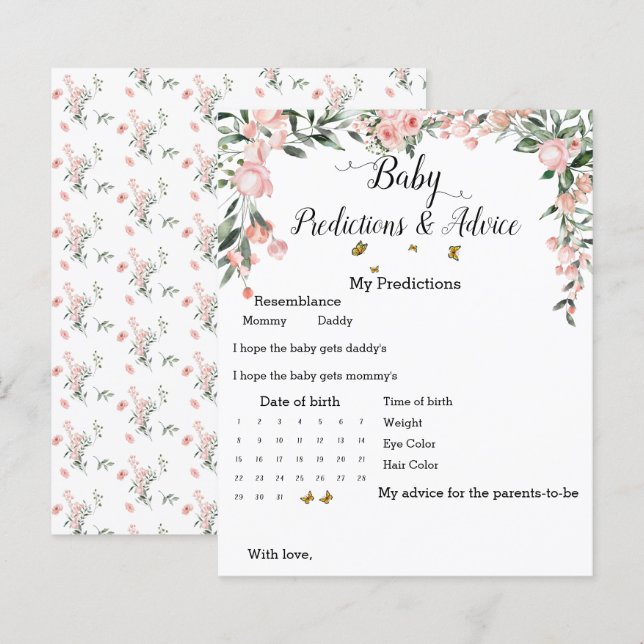 Papier Elégant rose Roses & Papillons Baby shower Jeu (Devant / Derrière)