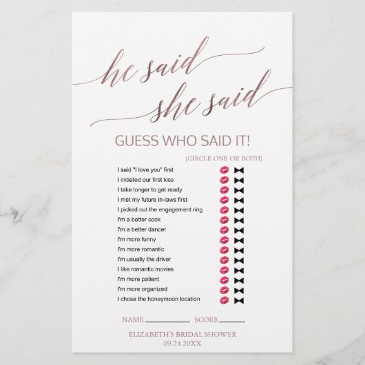 Papier Élégant RoseGold Calligraphie Il A Dit Qu'Elle A D (Devant)