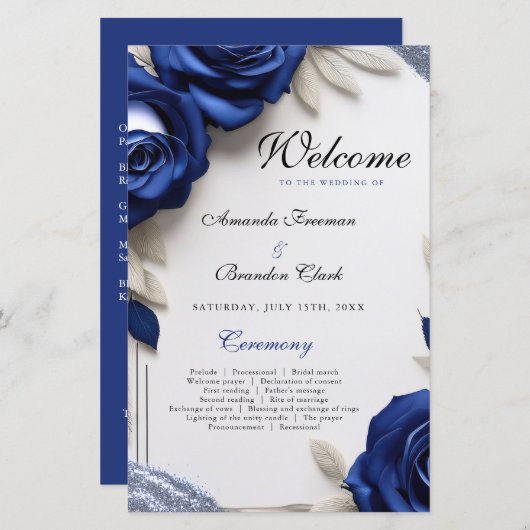 Papier Elégant Roses bleu marine et Mariage Parties scint (Devant / Derrière)