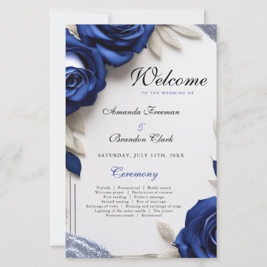 Papier Elégant Roses bleu marine et Mariage Parties scint (Devant)