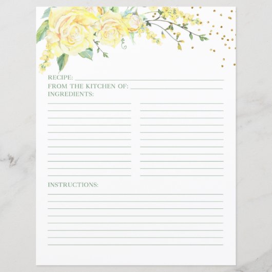 Papier Elégant Roses Jaunes Fête des mariées Florale Rece (Devant)