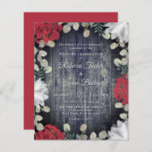 Papier Elégant Rouge Blanc Floral Vert Mariage Inviter (Devant / Derrière)