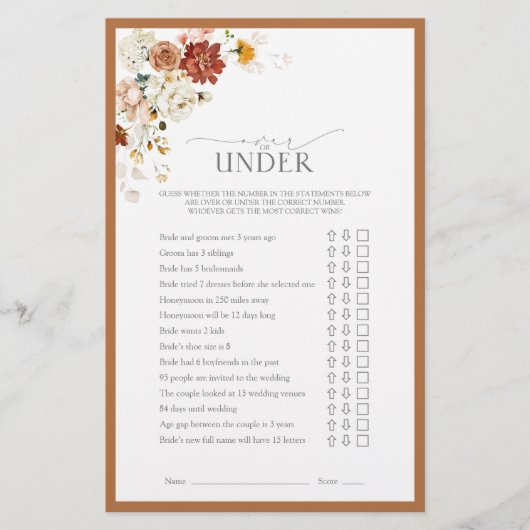 Papier Elégant rouille Orange Fête des mariées Florale Je (Devant)