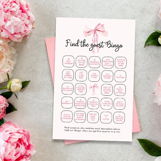 Papier Élégant Ruban Rose Trouver Le Jeu De Bingo Invité