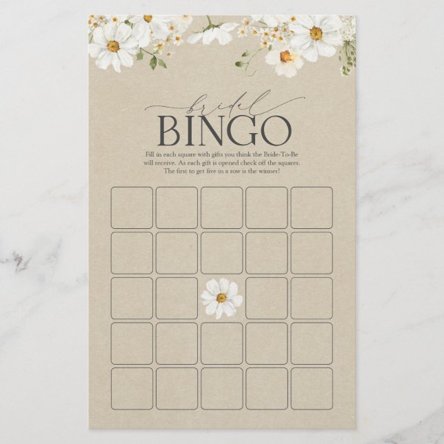 Papier Elégant Rustic Watercolor Daisy Bridal Bingo Jeu (Devant)