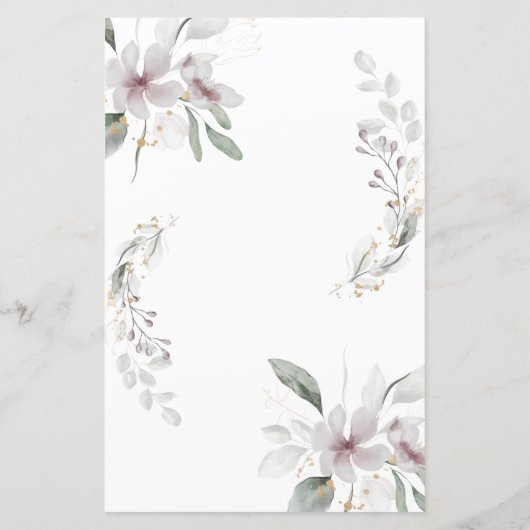 Papier Elégant Rustique Dusty Fleurs blanches Aquarelle O (Dos)