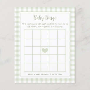 Papier Elégant Sage Green En vichy Baby shower Bingo Jeu