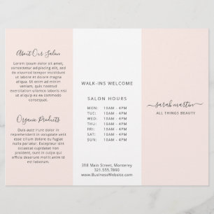 Papier Elégant Salon de Beauté Blush Pink Trifold Brochur