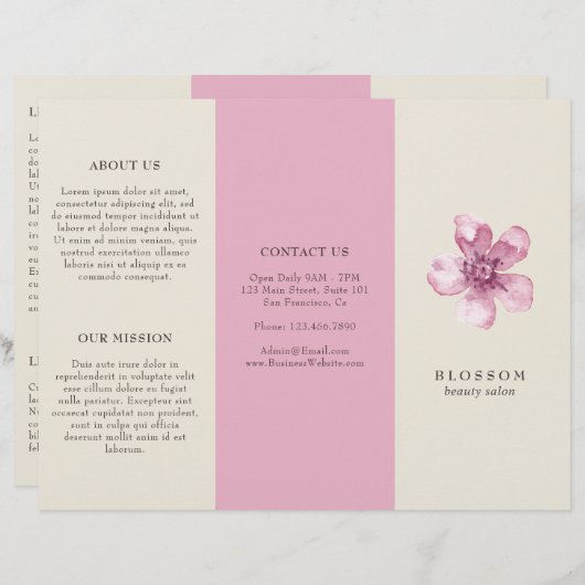 Papier Elégant salon rose cerisier en fleurs Tripli Broch (Devant / Derrière)