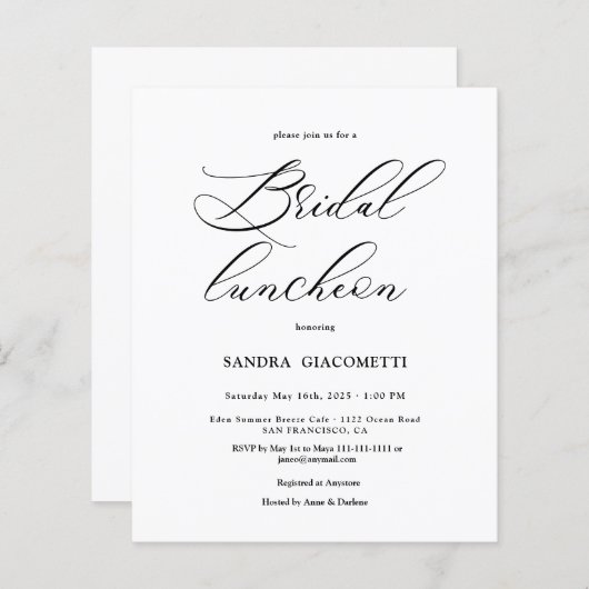 Papier Elegant Script Bridal luncheon Invitation (Devant / Derrière)