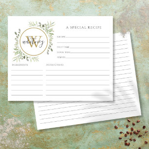 Papier Élégant Script Gold Monogram Greenery Recette Cart