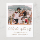 Papier Élégant script or photo mariage Invitation de réce (Devant)