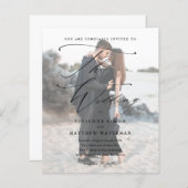 Papier Élégant script photo budget Faire-part de mariage (Devant / Derrière)