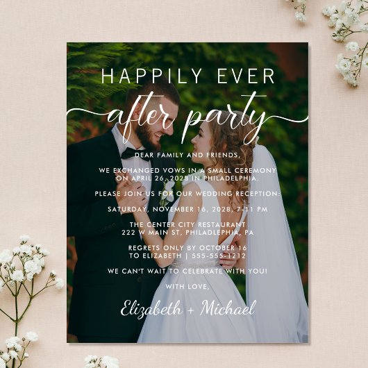 Papier Élégant Script Photo Mariage Réception Invitation