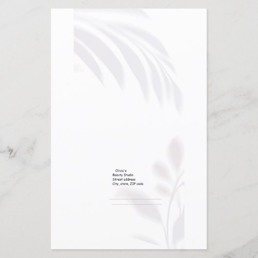 Papier Elegant Soft White Beauty Services Tarifs (Dos)