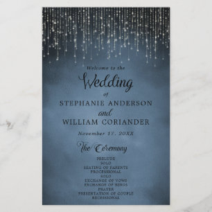 Papier Élégant String Lights Marine Blue Wedding Programm