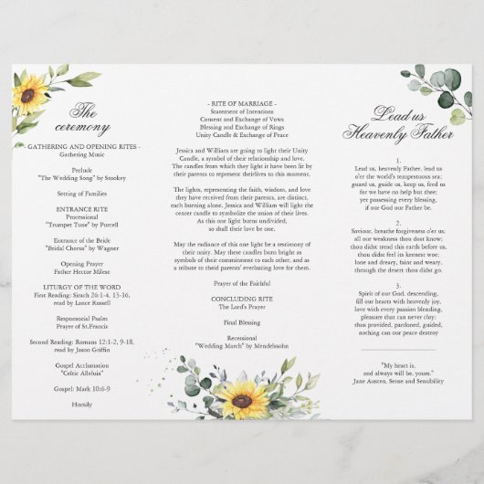 Papier Élégant Sunflower Floral Mariage Cérémonie Program (Dos)