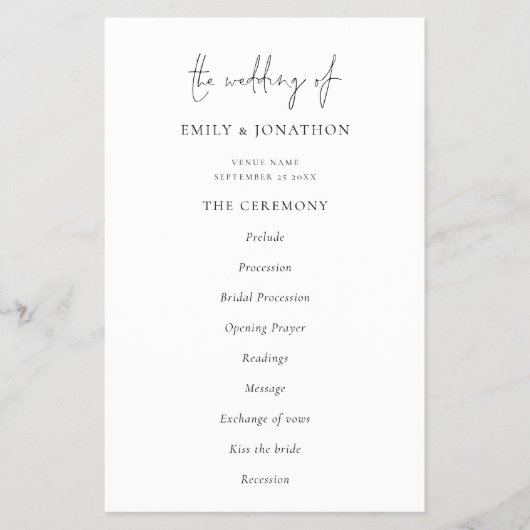 PAPIER | Elegant Text Black White Wedding Programm Flyer (Voorkant)