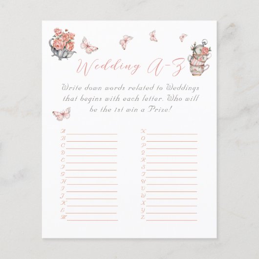 Papier Elégant Thé papillon Fête des mariées florale Jeu (Devant)