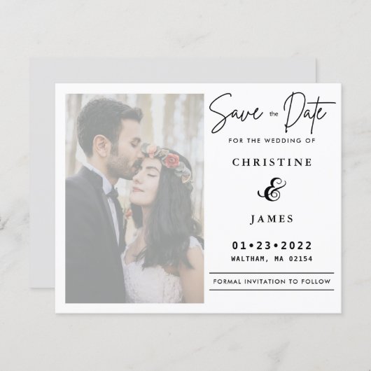 Papier Élégant Vellum Script Photo Mariage Enregistrer La (Devant / Derrière)