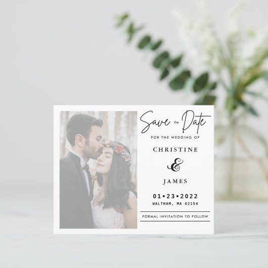 Papier Élégant Vellum Script Photo Mariage Enregistrer La (Debout devant)