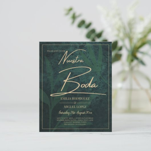 Papier Elegant Vert Or Espagnol BODA QR Code RSVP (Debout devant)