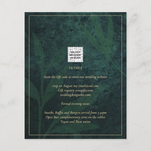 Papier Elegant Vert Or Espagnol BODA QR Code RSVP (Dos)
