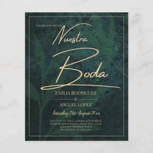 Papier Elegant Vert Or Espagnol BODA QR Code RSVP (Devant)
