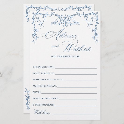 Papier Elégant Victorian Ornate Bleu Voeux & Conseil Card (Devant / Derrière)