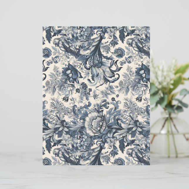 Papier Élégant Vintage Bleu Floral Toile Fleurie  (Debout devant)