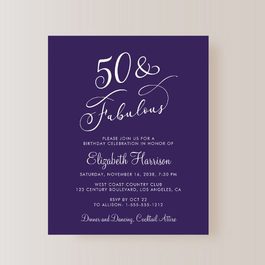 Papier Elégant violet 50e anniversaire Invitation de fête