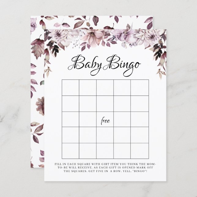 Papier Élégant Violet Foliage Bingo Bingo Jeu (Devant / Derrière)
