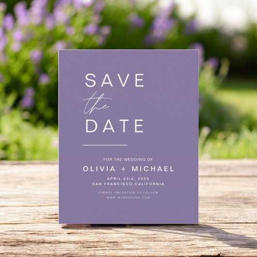Papier Élégant Violet Lavande Save the Date Minimaliste