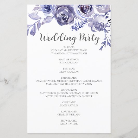 Papier Élégant violet Rose Floral Winter Wedding Programm (Dos)