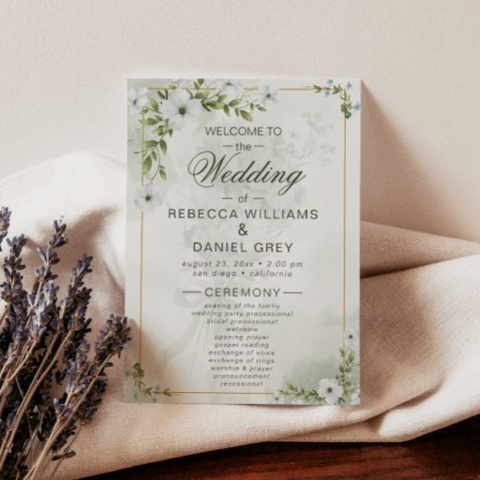Papier Elegant White Floral Wedding Ceremony Program Fan