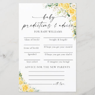 Papier Elegant Yellow Baby Shower Predictions Card