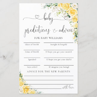 Papier Elegant Yellow Baby Shower Predictions Card 