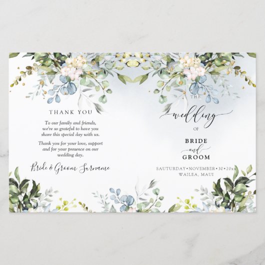 Papier Elégante aquarelle bleu Dusty Eucalyptus (Devant)