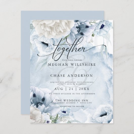 Papier Elégante Aquarelle Bleue Fleurs de Pavot Abordable (Devant / Derrière)