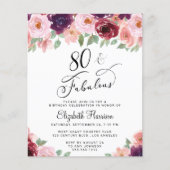 Papier Elégante aquarelle florale 80e anniversaire Invita (Devant)