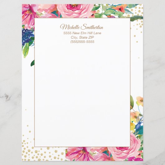 Papier Elégante Aquarelle rose Parties scintillant floral (Devant)