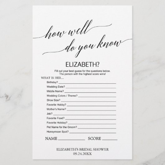 Papier Élégante Calligraphie Comment Bien Connaissez-Vous (Devant)