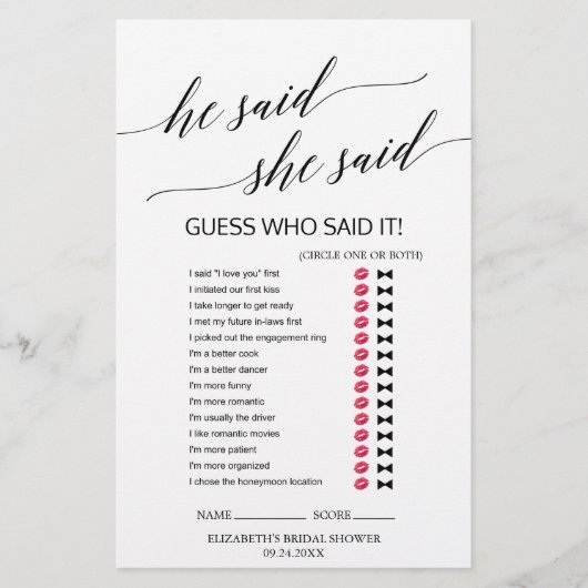 Papier Élégante Calligraphie Noire "Il A Dit Qu'Elle A Di (Devant)